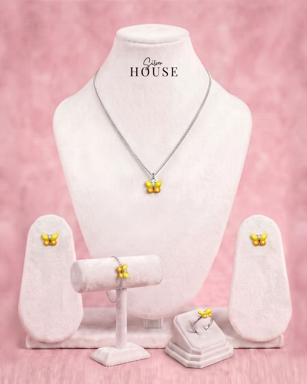 925 Silver Yellow Butterfly Jewelry Set for Kids