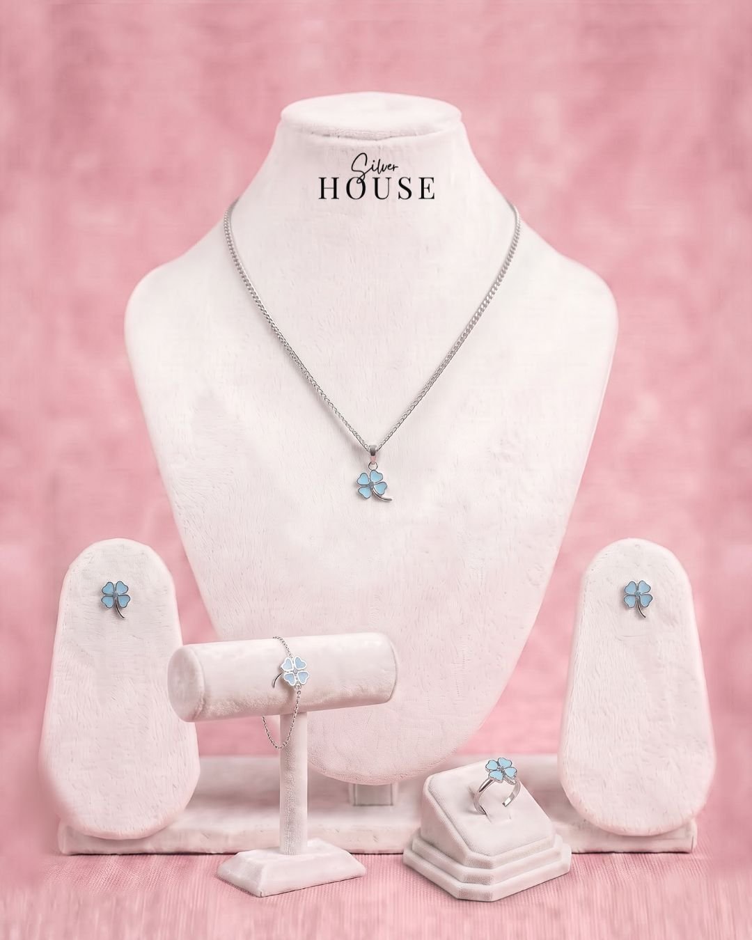 925 Silver Blue Clove Jewellery Set for Kids