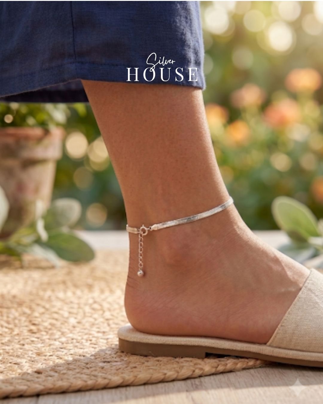 925 Silver Flat Chain Anklet. Silver Payal