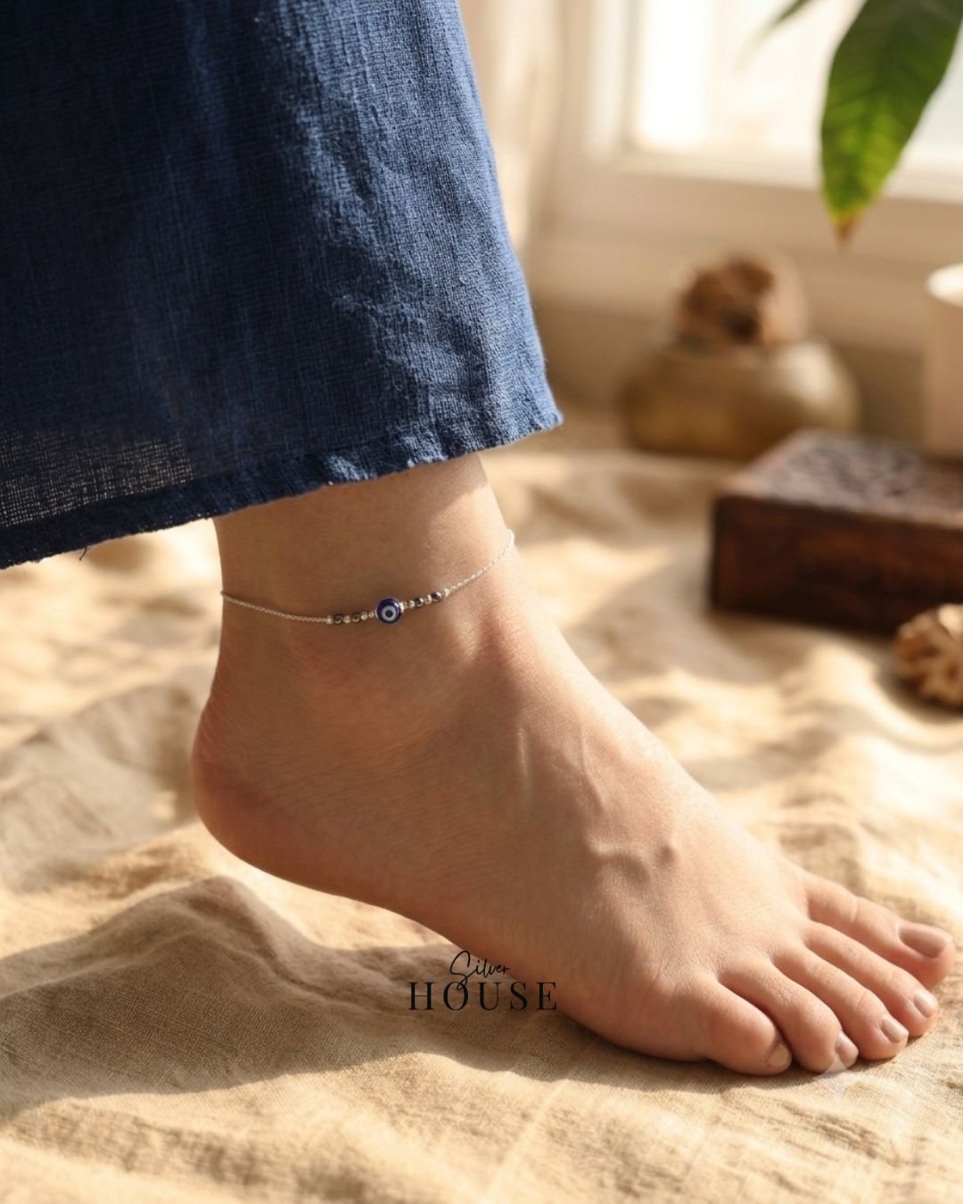 925 Silver Evil Eye Anklet - Image 2