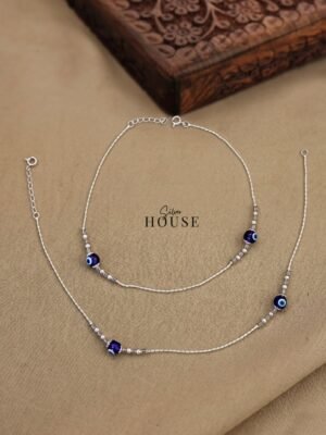925 Silver Evil Eye Anklet. Silver evil eye payal under 2500