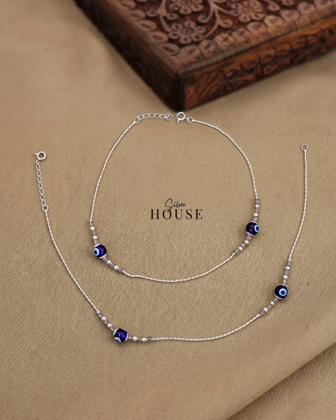 925 Silver Evil Eye Anklet. Silver evil eye payal under 2500