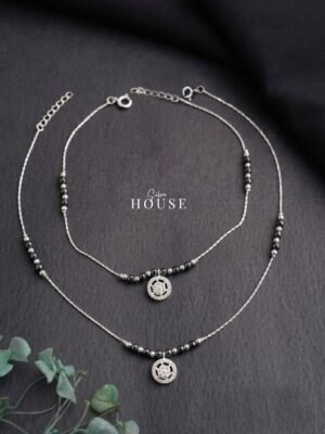 925 Silver Halo Charm Anklet, silver diamond payal