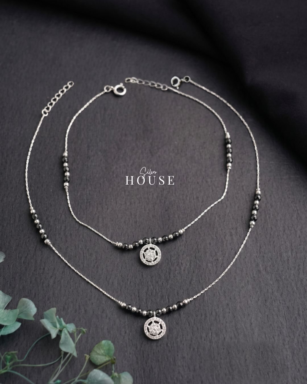 925 Silver Halo Charm Anklet, silver diamond payal