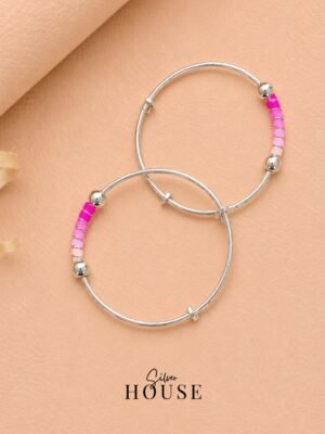 925 Silver Pink Spiral Adjustable Baby Bangle by silver house. silver bangle for kids