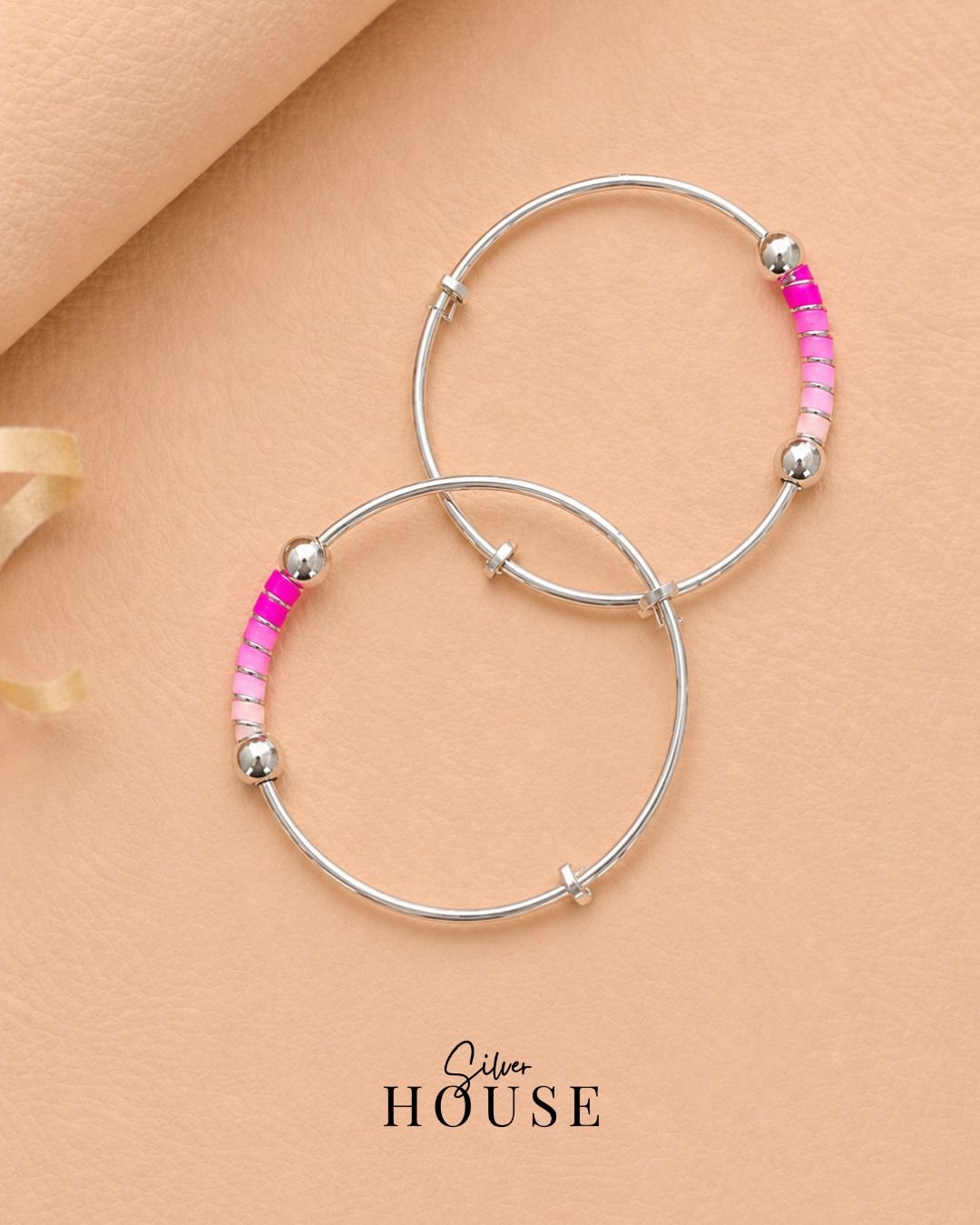 925 Silver Pink Spiral Adjustable Baby Bangle by silver house. silver bangle for kids