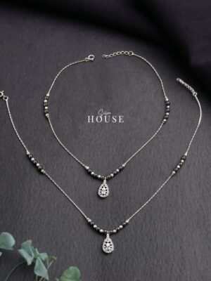 925 Silver Drop Charm Anklet, silver diamond payal