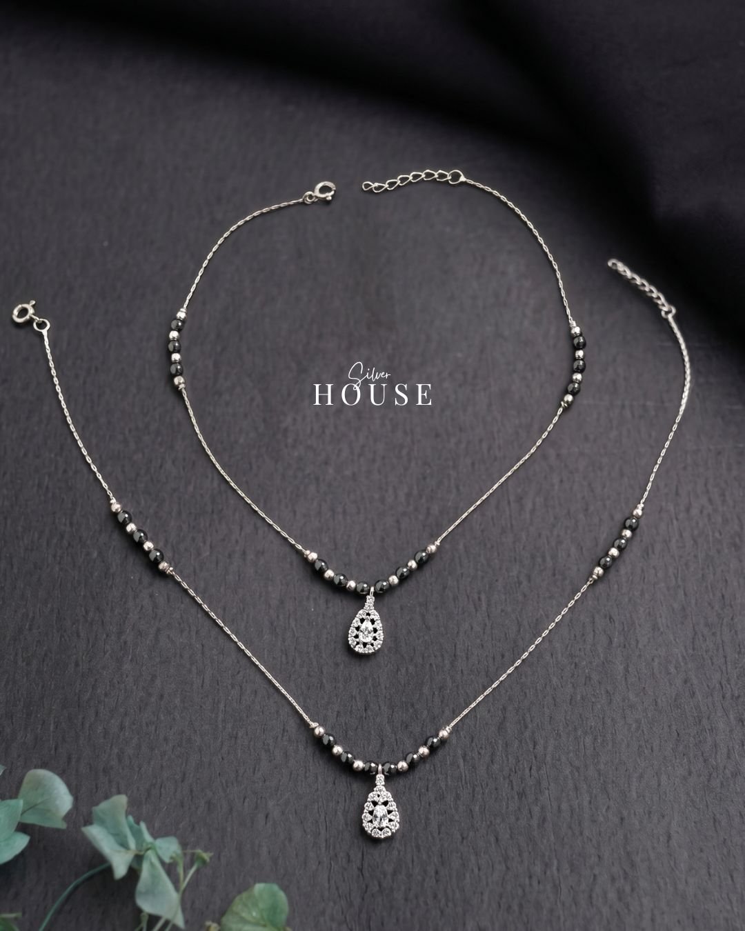 925 Silver Drop Charm Anklet, silver diamond payal
