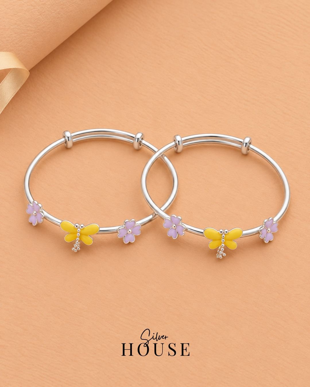 925 Silver Yellow Dragonfly Baby Bangle