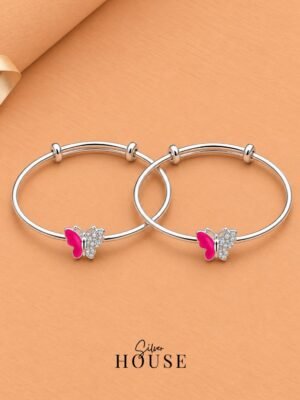 925 Silver Pink Butterfly CZ Bangle for Baby